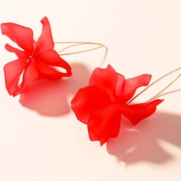 

Floral Decor Drop Earrings, Red