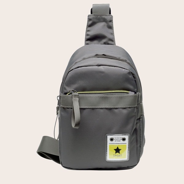 

Men Patch Detail Sling Bag, Grey