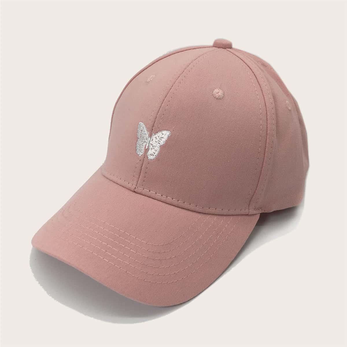 

Butterfly Embroidery Baseball Cap, Baby pink