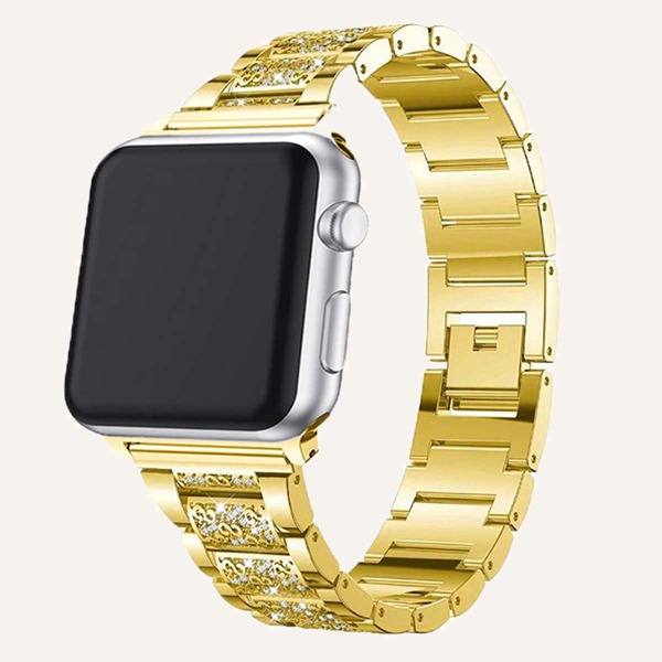

1pc Rhinestone Decor Metal iWatch Strap, Gold