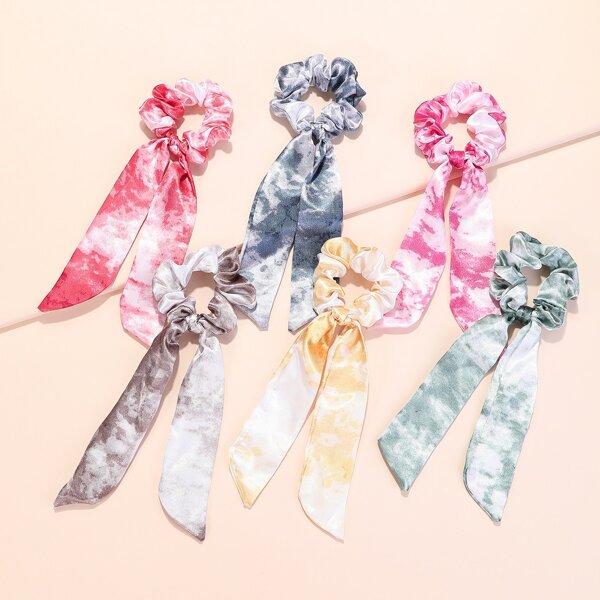 

6pcs Tie Dye Pattern Scrunchie Scarf, Multicolor