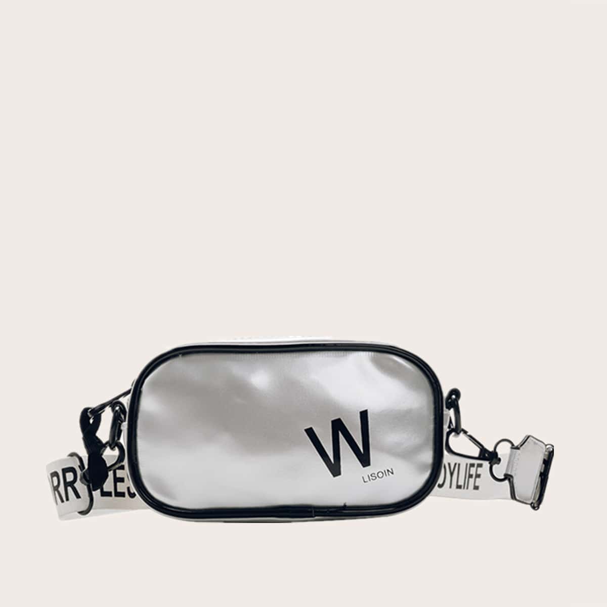 

Letter Graphic Crossbody Bag, Silver