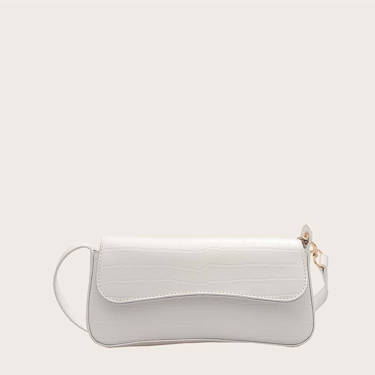 

Stone Embossed Baguette Bag, Beige