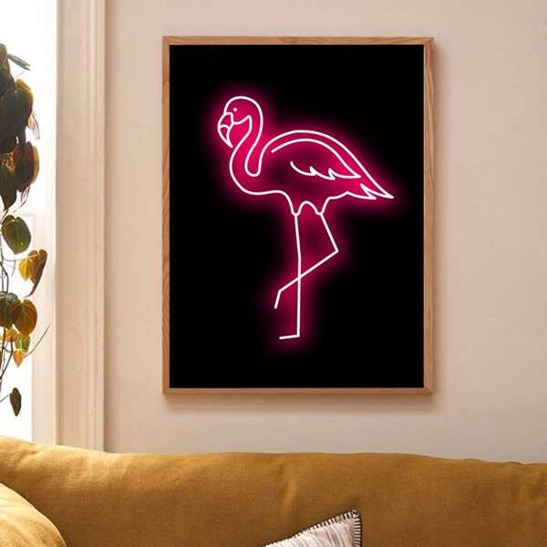 

Flamingo Print Wall Painting Without Frame, Multicolor
