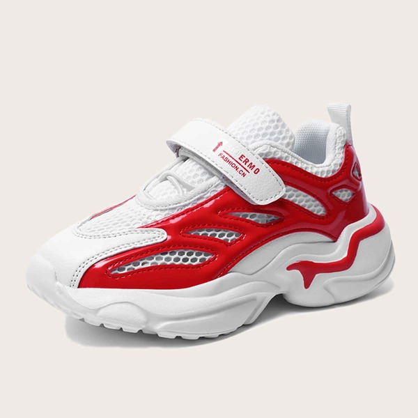 

Boys Colorblock Velcro Strap Chunky Sneakers, Red and white