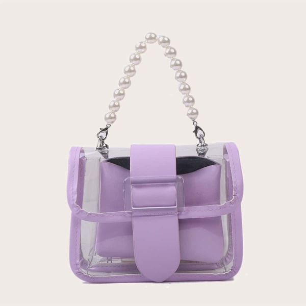 

Girls Faux Pearl Decor 2 In 1 Satchel Bag, Purple