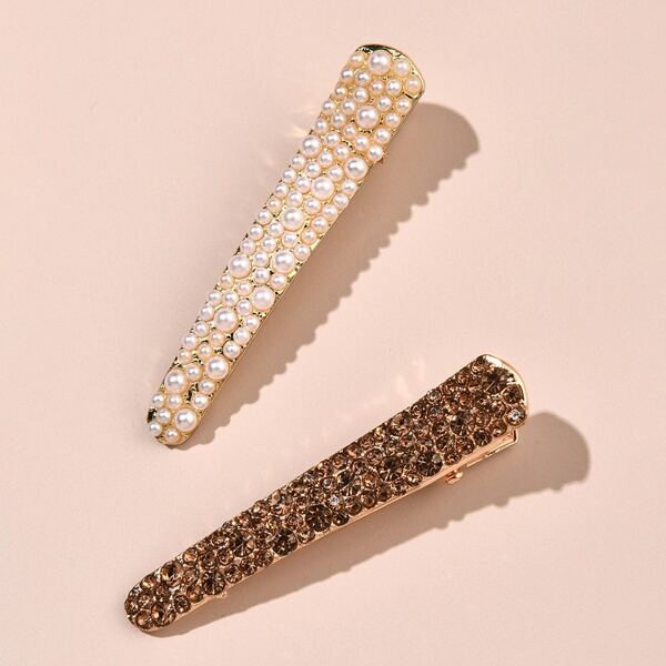 

2pcs Faux Pearl Decor Hair Clip, Multicolor