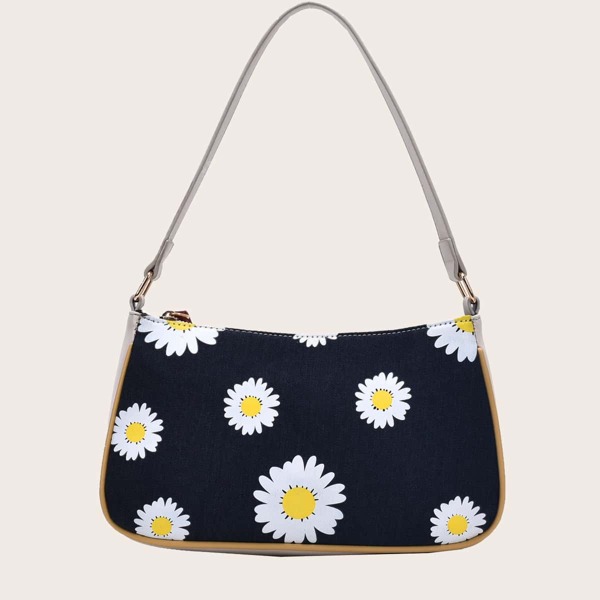 

Daisy Print Baguette Bag, Black