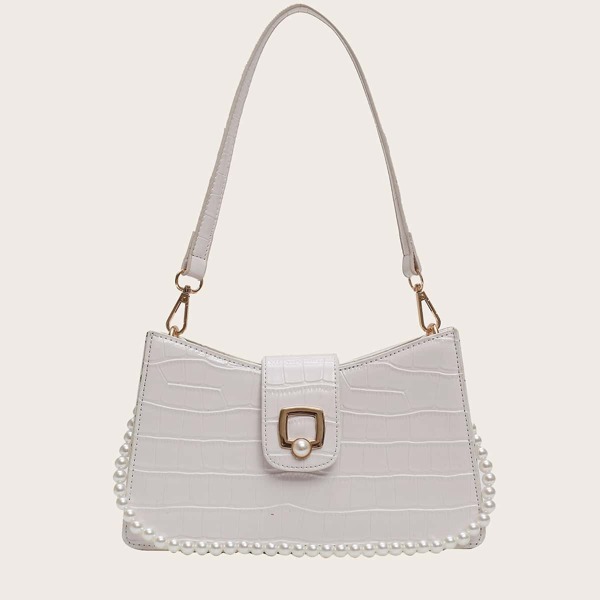 

Faux Pearl Decor Shoulder Bag, Beige
