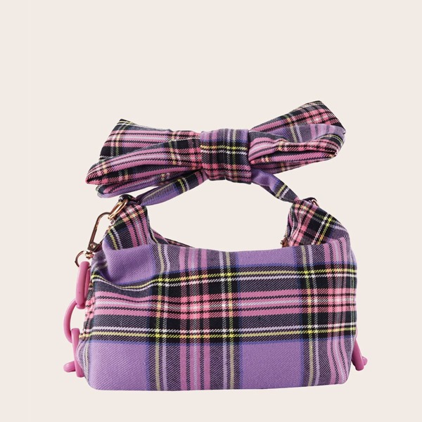 

Bow Decor Plaid Satchel Bag, Purple