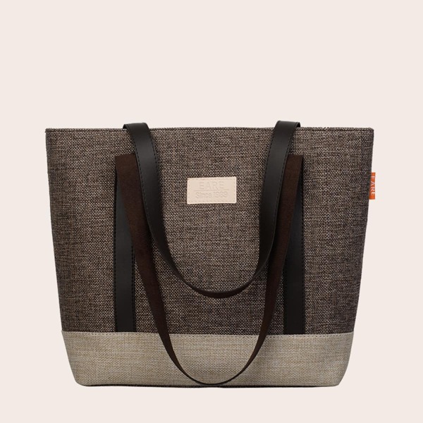 

Double Handle Linen Tote Bag, Coffee brown