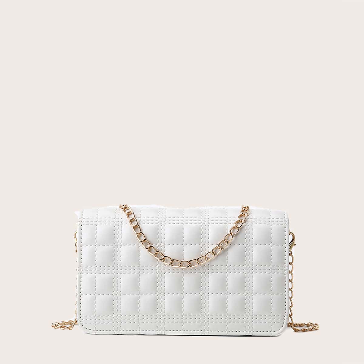 

Quilted Chain Crossbody Bag, White