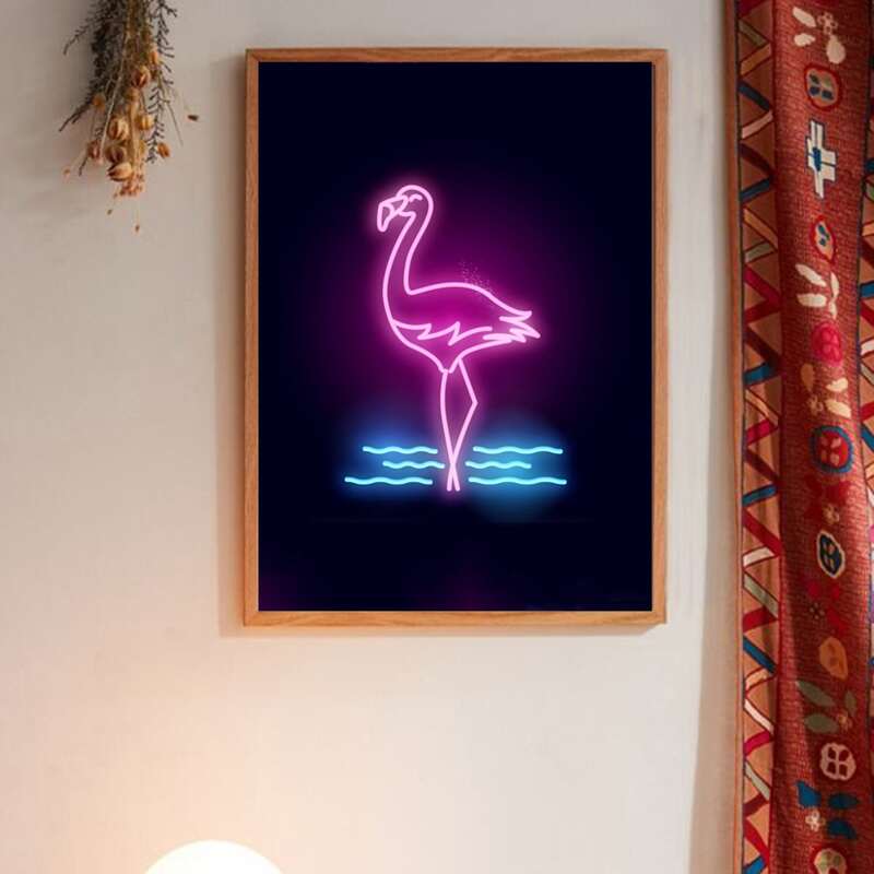 

Flamingo Print Wall Painting Without Frame, Multicolor