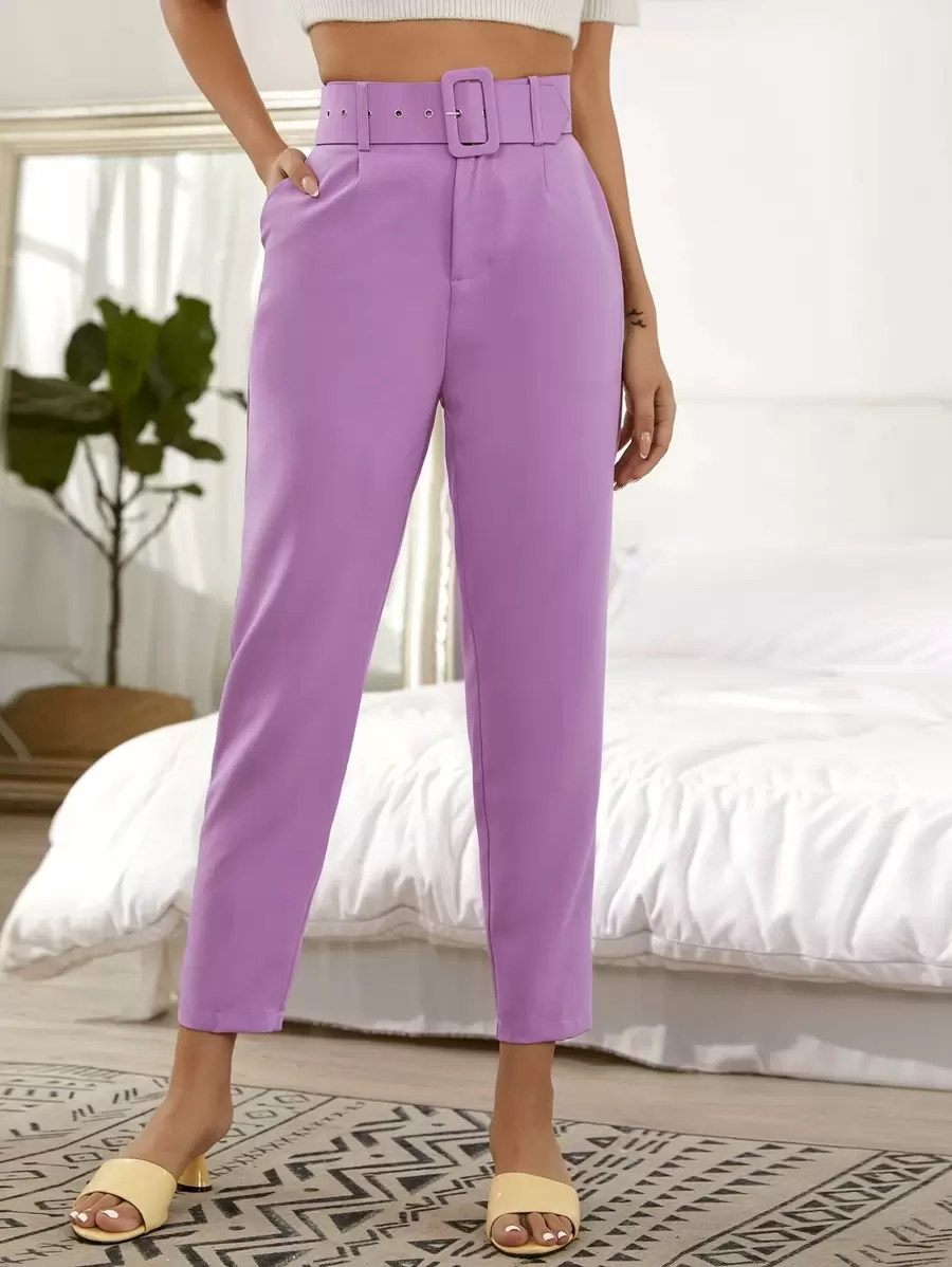 Aveloria Self Tie Cropped Tailored Trousers - Lilac Purple - View 1