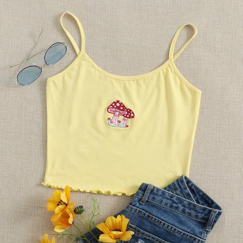 

Lettuce Trim Mushroom Crop Cami, Yellow pastel