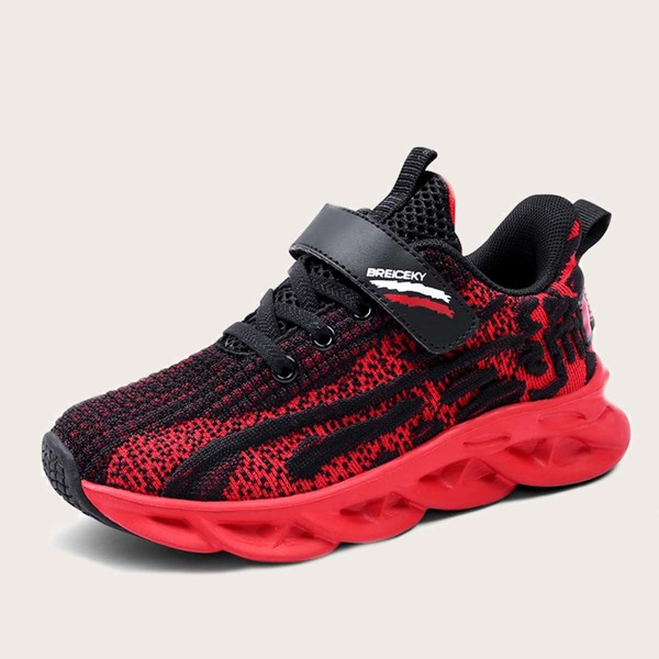 

Boys Colorblock Velcro Strap Knit Sneakers, Black