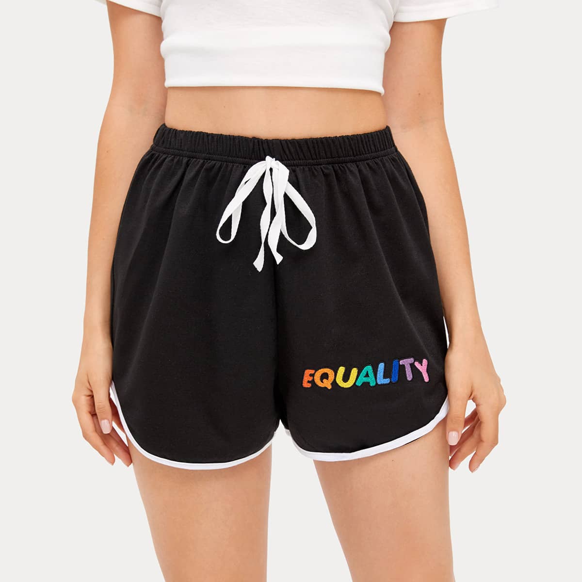 

Rainbow Letter Graphic Shorts, Black