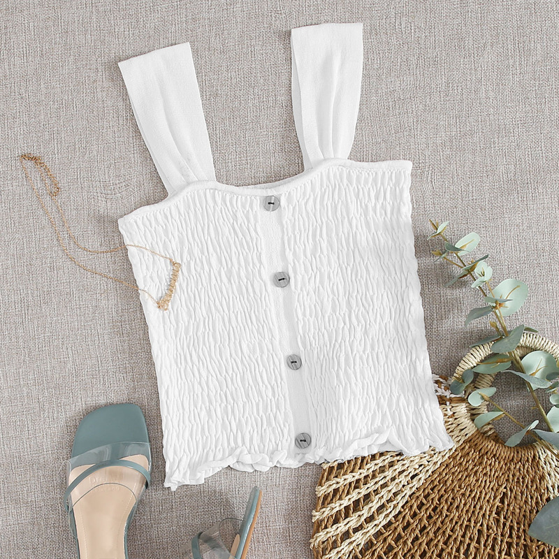 

Button Front Shirred Knit Top, White