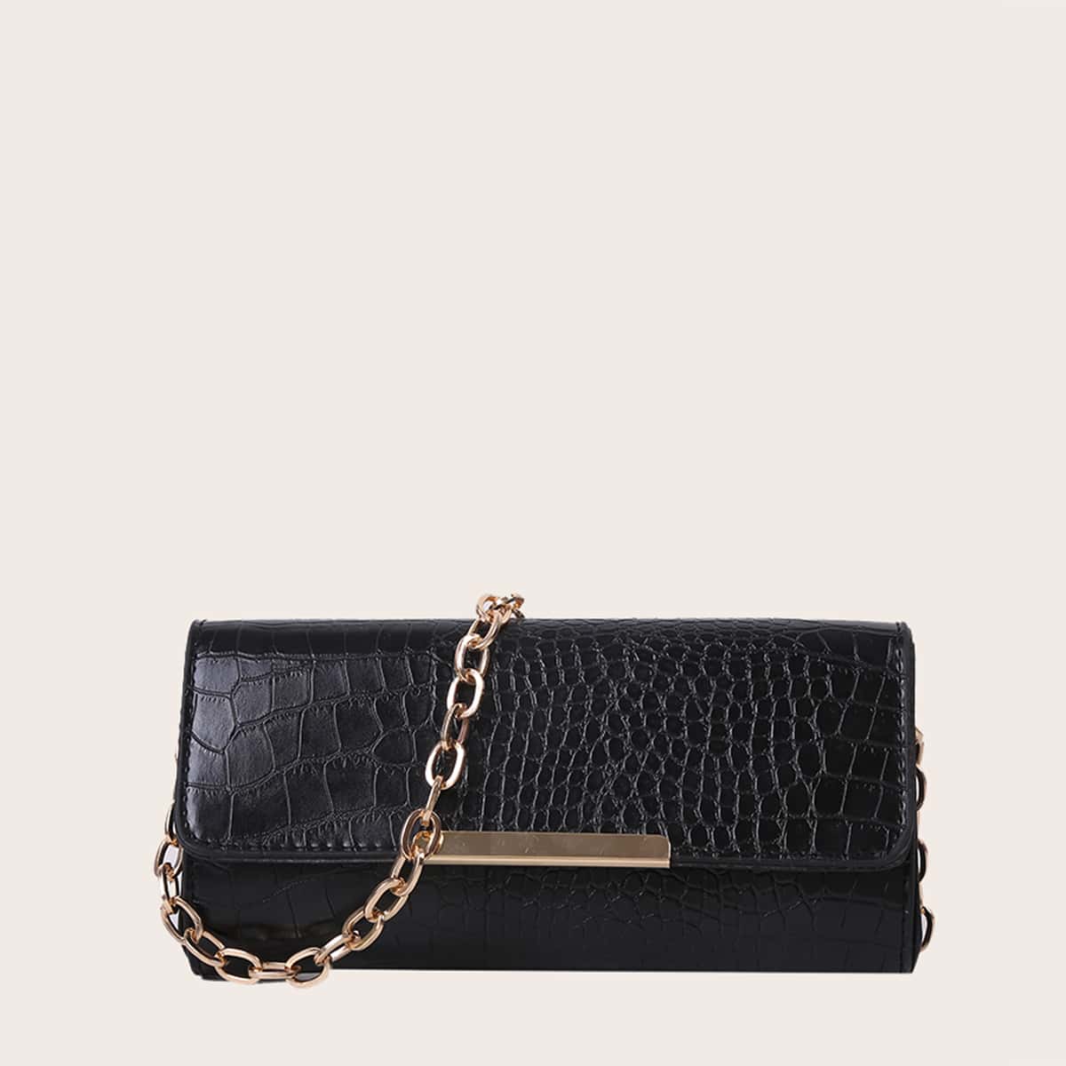 

Croc Embossed Chain Tote Bag, Black