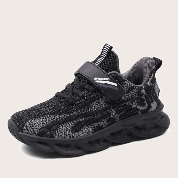

Boys Colorblock Velcro Strap Knit Sneakers, Black