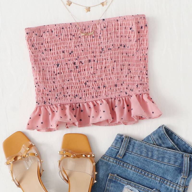 

Star Allover Print Tube Top, Baby pink