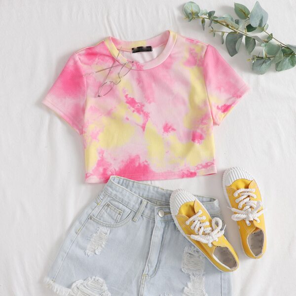 

Tie Dye Rib-knit Crop Tee, Multicolor