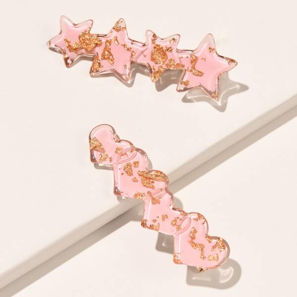 

2pcs Heart Decor Hair Clip, Multicolor