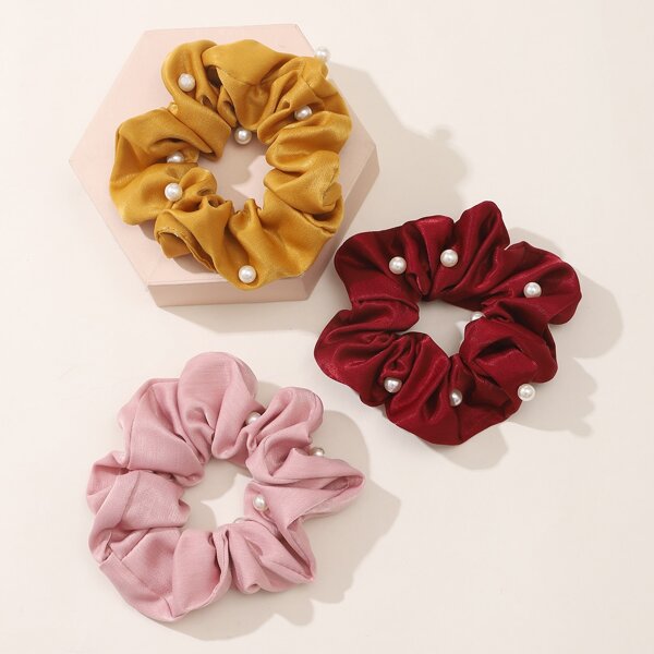 

3pcs Faux Pearl Decor Scrunchie, Multicolor