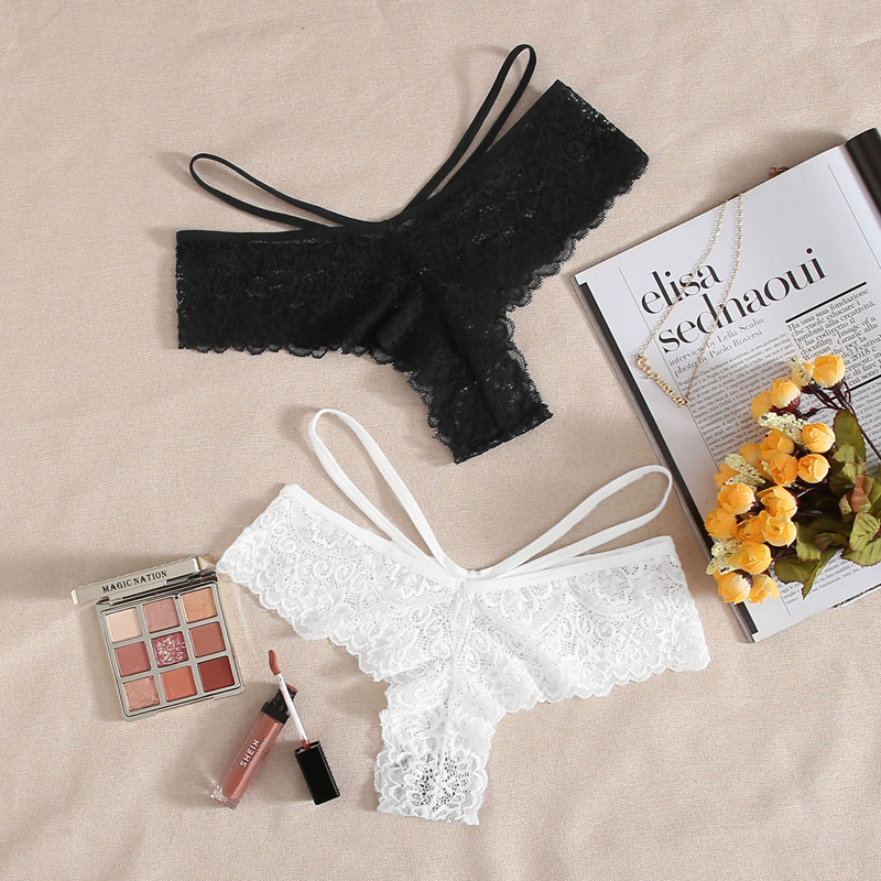 

2pack Floral Lace Panty Set, Black and white