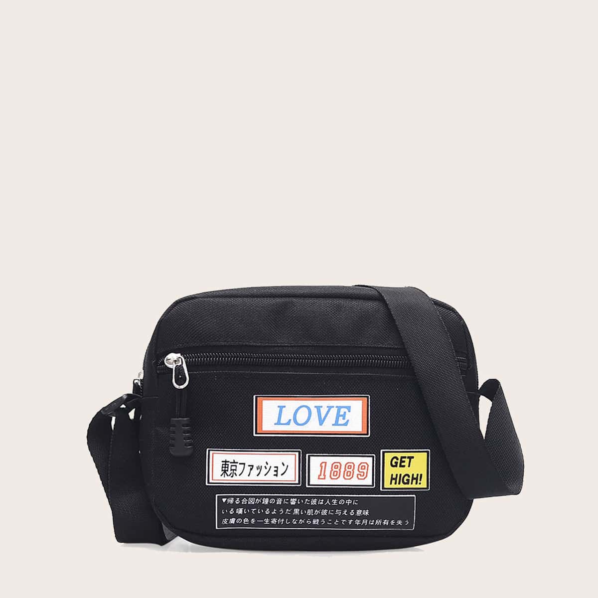 

Letter Graphic Crossbody Bag, Black