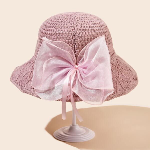 

Bow Knot Decor Woven Bucket Hat, Pink