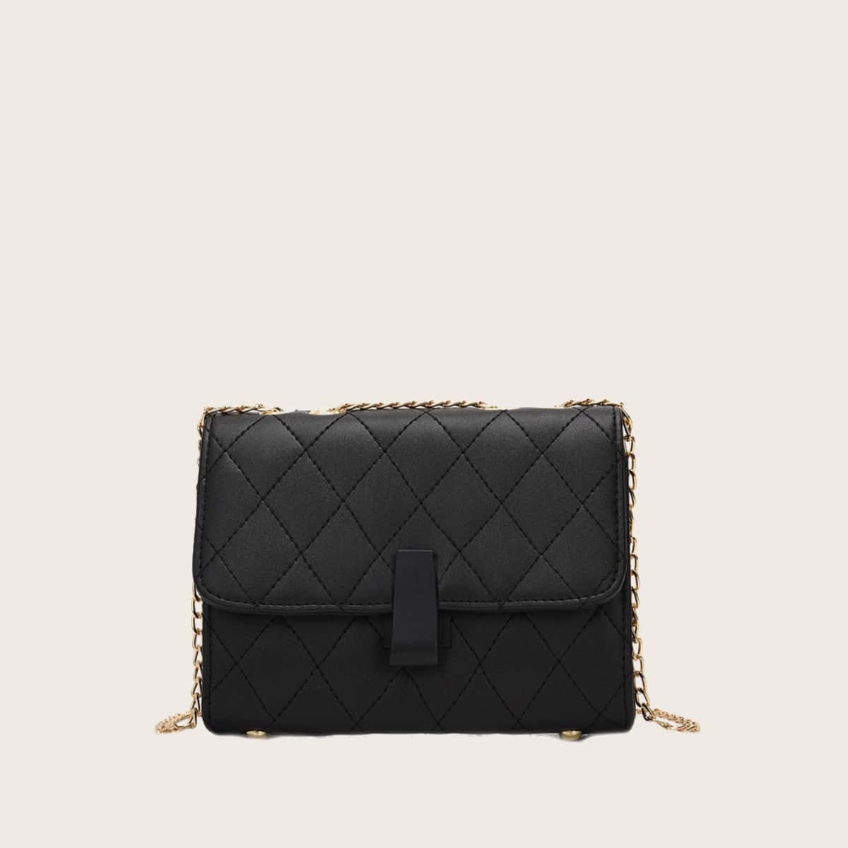 

Quilted Chain Flap Crossbody Bag, Black
