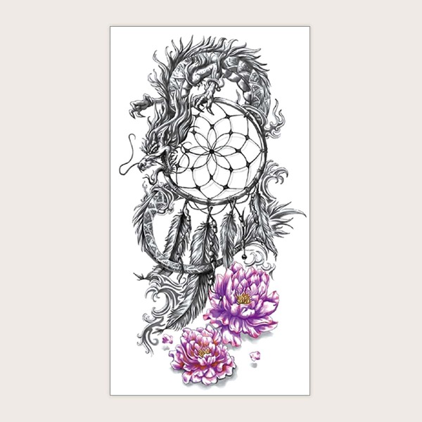 

1sheet Dragon & Dreamcatcher Print Tattoo Sticker, Multicolor