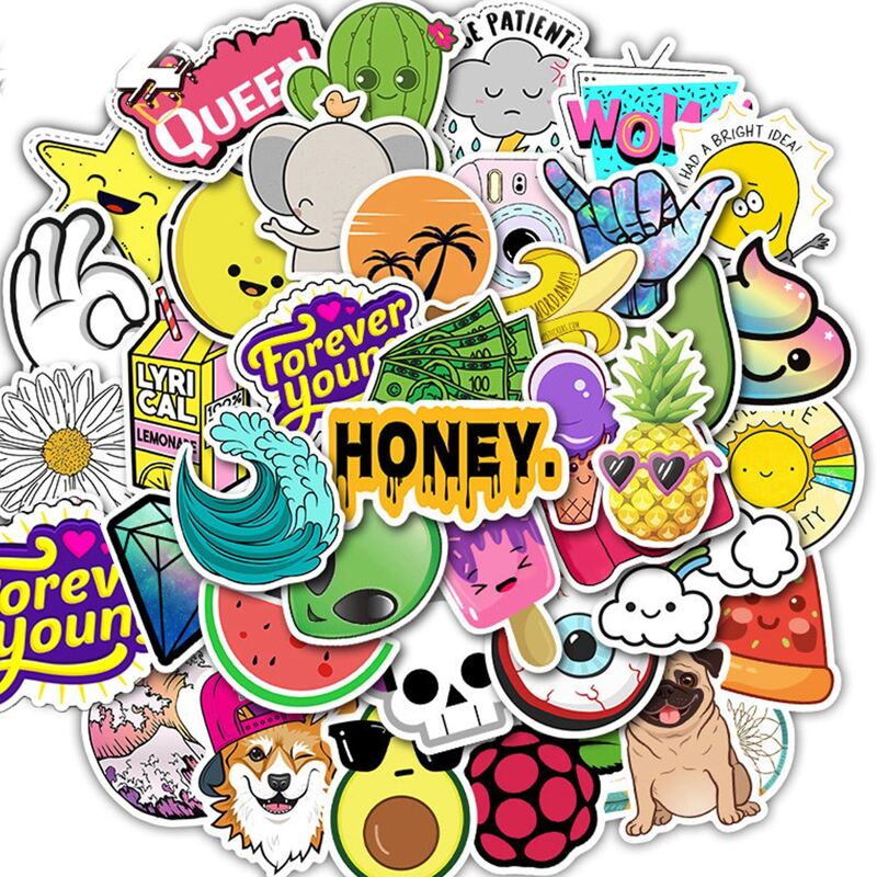 

50pcs Mixed Cartoon Graphic Sticker, Multicolor
