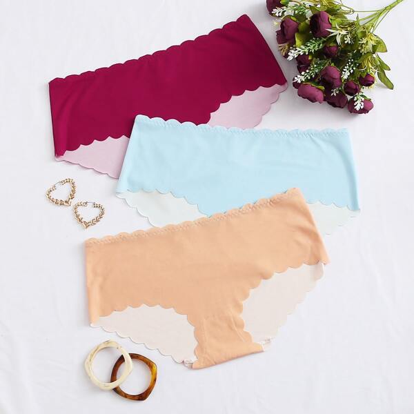 

3pack Plus Scallop Trim Seamless Panty Set, Multicolor