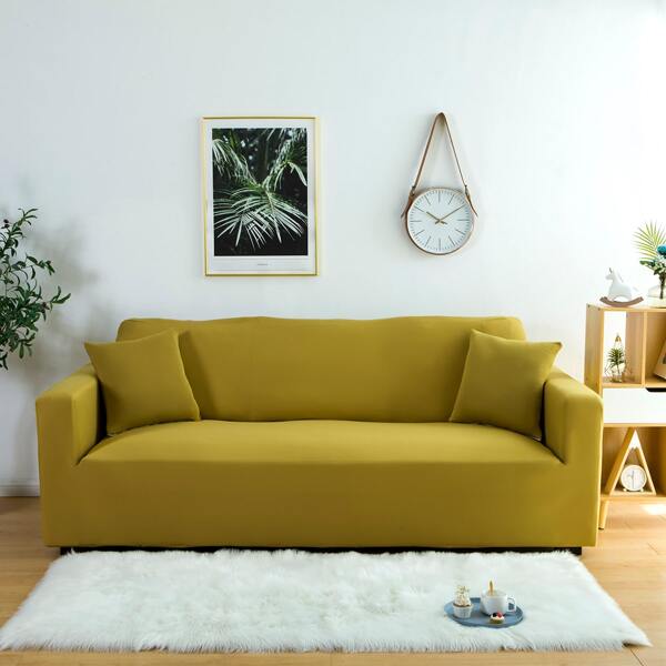 

Solid Sofa Cover Without Cushion, Mustard yellow