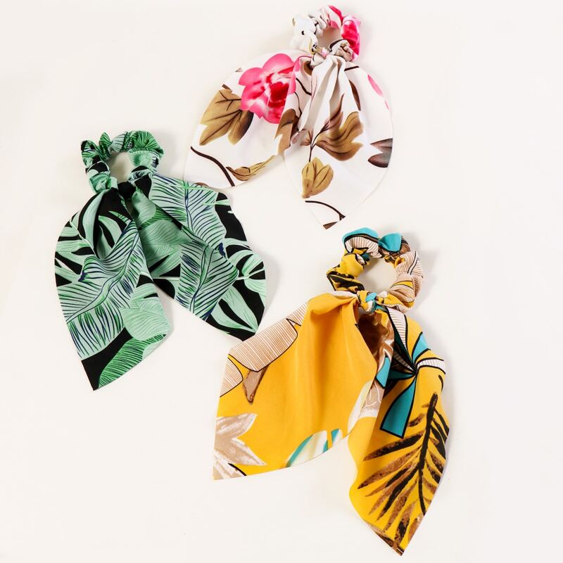 

3pcs Tropical Pattern Scrunchie Scarf, Multicolor