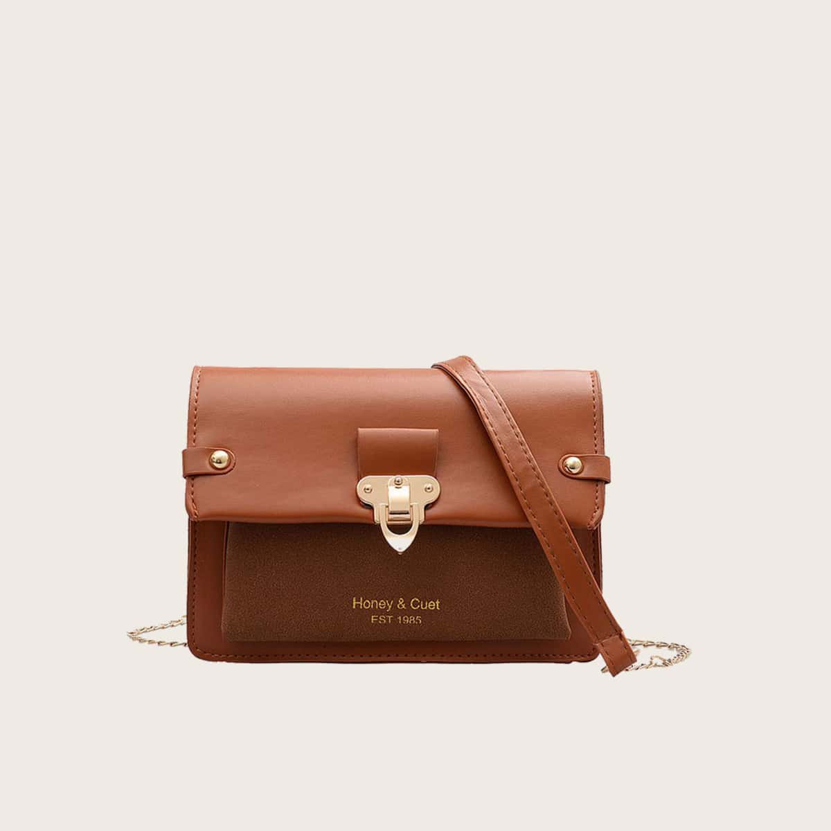 

Buckle Flap Chain Crossbody Bag, Brown