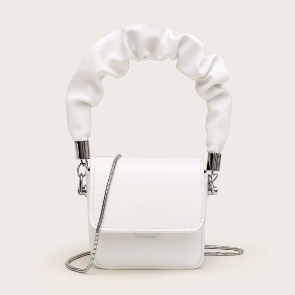 

Mini Ruched Handle Satchel Bag, White