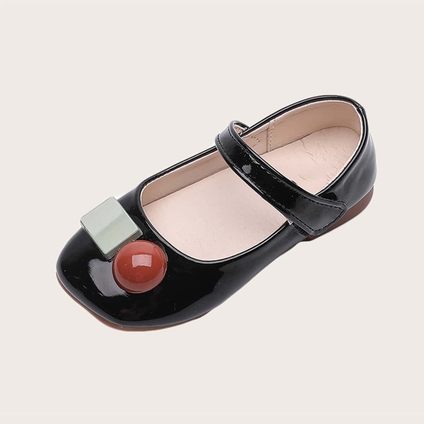 

Toddler Girls Geometric Appliques Velcro Strap Flats, Black