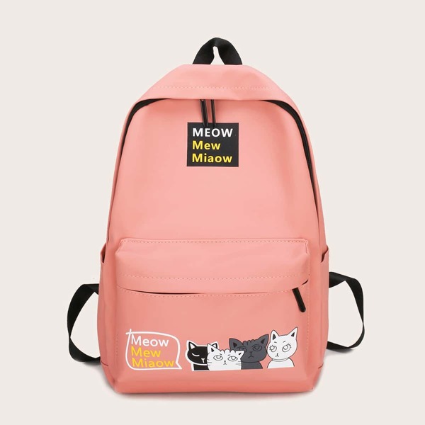

Cartoon Graphic Pocket Front Backpack, Pink