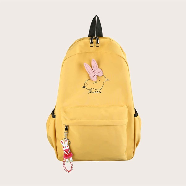

Cartoon Decor Pocket Front Backpack, Yellow