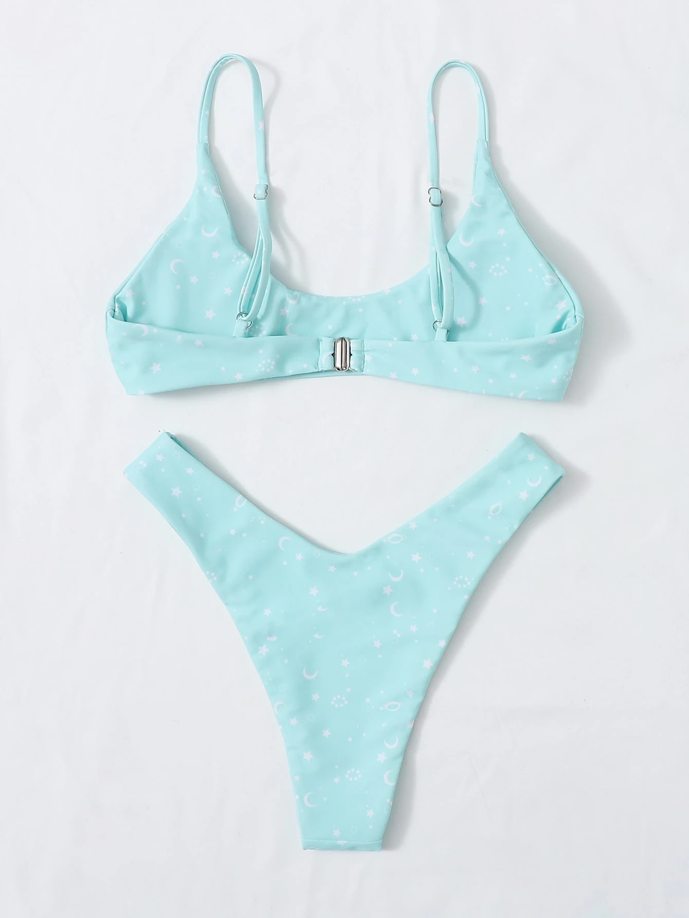 Xinind Fashion Women Bikini Sets with Galaxy Printing High Neck Tops Low Waist Bottoms Girl Cool Swimming Suits