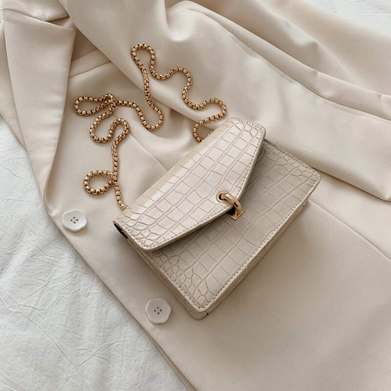 

Croc Embossed Chain Crossbody Bag, Beige
