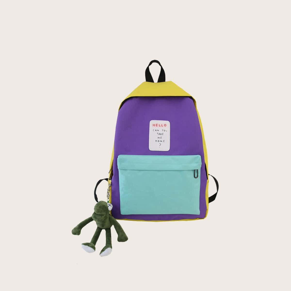 

Colorblock Backpack & Cartoon Bag Accessory, Multicolor
