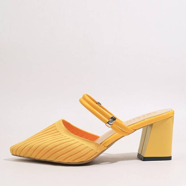 

Knit Point Toe Chunky Pumps, Yellow