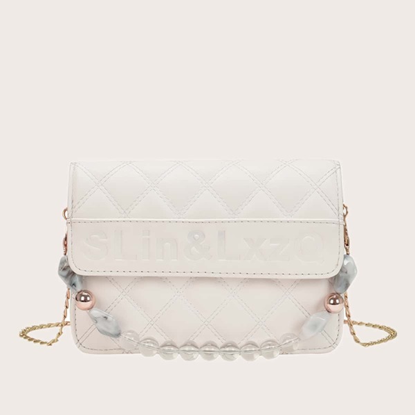 

Quilted Flap Satchel Bag, White