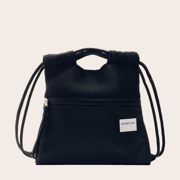 

Kids Zipper Front Contrast Mesh Backpack, Black