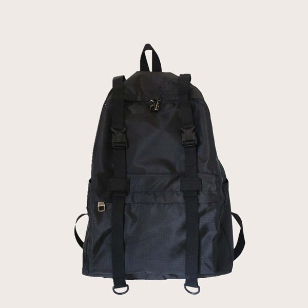 

Men Buckle Decor Large Capacity Backpack, Black