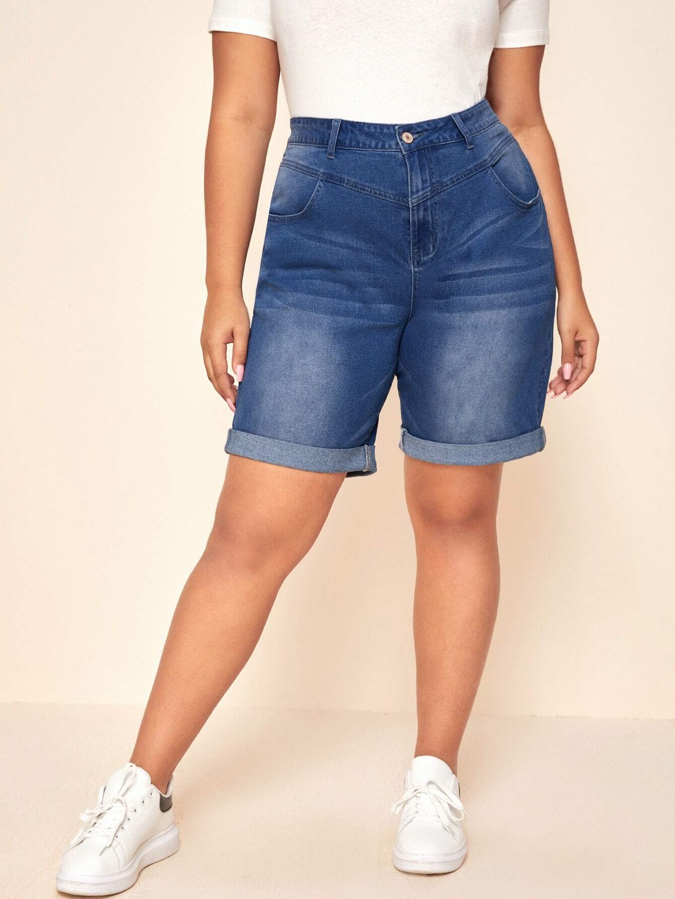 Plus Roll Up Hem Denim Bermuda Shorts thumbnail